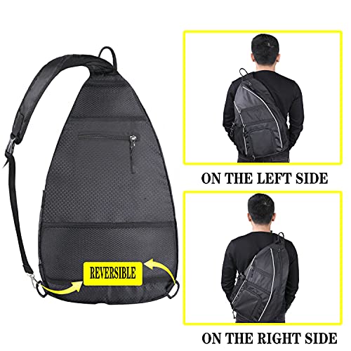 Dofilachy Pickleball Bag | Sling Bags - Reversible Crossbody Sling Backpack for Pickleball Paddle, Tennis, Pickleball Racket and Travel for Women Men (Black)