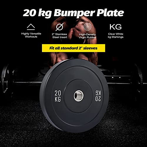 ZELUS Two 20kg Weight Plates, 2 Inch Olympic Weight Set with Rubber Barbell Plates w Stainless Steel Inserts, Bumper Plates for Pro or Home Gyms Strength Training Weightlifting (20kg × 2)