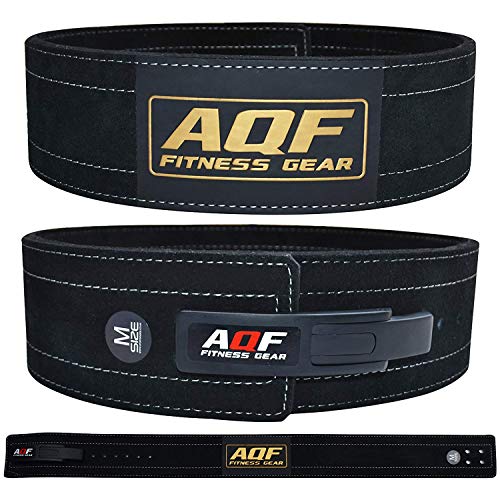 AQF Leather Weight Lifting Belt Powerlifting Belt Back Support – 4” Wide x 10mm Thick Lever Buckle Cowhide Leather Training Belt Suede Lining Black & Brown (M, Black)
