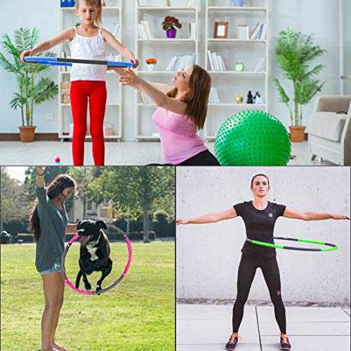 ROMIX Weighted Hula Hoop, Removable Wave Hoola Hoop 1 kg (2.2lbs) with Detachable Eight Section Exercise Hoop, Adjustable Soft Padded Fitness Hoop for Adults Kids Gymnastics Dance Weight Loss Sports