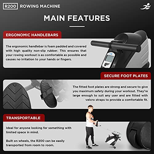 JLL® R200 Luxury Home Rowing Machine, 2022 Model Rowing Machine Fitness Cardio Workout with Adjustable Resistance, Advanced Driving Belt System, 12-Month Warranty, Black and Silver Colour