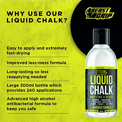 Beast Grip Liquid Chalk Pocket Sized 100ml Advanced Formulation - Improve your Weightlifting, Climbing, Gym or Pole Fitness Grip - Sweat Free Dry Hands (100ml)