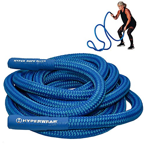Hyperwear Hyper Rope Short Heavy Metal Core Small Space Advanced Battle Rope Get Full Size Rope Cardio Strength in Under 6ft Space, No Anchor Needed (Blue, 15lb, 1.5in, 20ft) - Gym Store