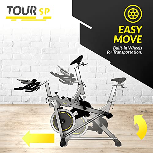 Bluefin Fitness TOUR SP Bike | Home Gym Equipment | Exercise Bike Machine | Kinomap | Live Video Streaming | Video Coaching & Training | Bluetooth | Smartphone App | Black & Grey Silver