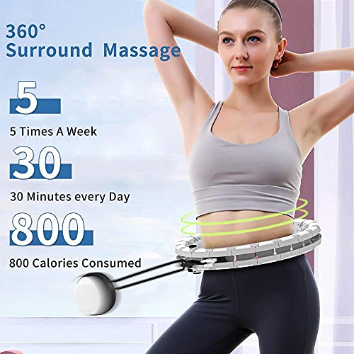 Ainstsk Smart Weighted Hula Hoop, 2 in 1 Abdomen Fitness Weighted Hulahoops with 24 Detachable Knots Abdominal Trainers-Grey & White