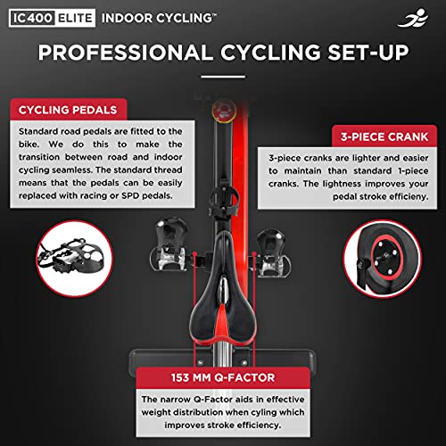 JLL IC400 ELITE Indoor Bike, Direct Belt Driven Exercise Bike For Home, 20kg Flywheel, Friction Resistance, Monitor, Heart Rate Sensors, Adjustable Seat, 12 Months Domestic Warranty, Black and Red