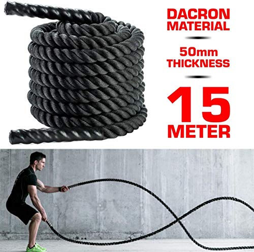 TnP Distribution Battle Rope Heavy Duty Dacron 50mm Thick / 15m / 20.5KG Rope Length Exercise Training Workout Outdoor Gym MMA Rope