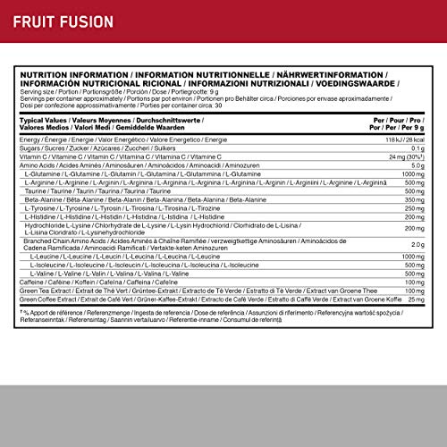 Optimum Nutrition Amino Energy Pre Workout Powder, Energy Drink with Beta Alanine, Vitamin C, Caffeine and Amino Acids, Fruit Fusion, 30 Servings, 270 g, Packaging May Vary