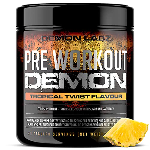 Pre Workout Demon (Tropical Twist Flavour) - Hardcore Pre-Workout Supplement with Creatine, Caffeine, Beta-Alanine and Glutamine (Regular - 360 Grams - 40 Servings)