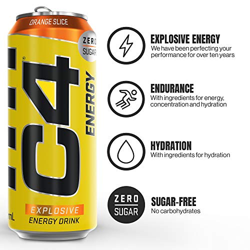C4 Original Sugar Free Sparkling Energy Drink | Pre Workout Performance Drink with Caffeine| Orange Slice 500mL (Pack of 12)
