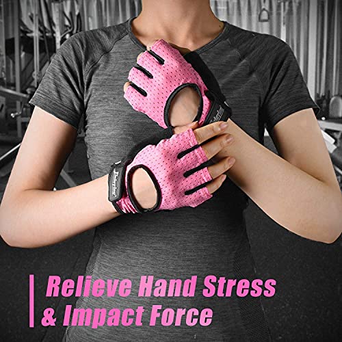 Fitself Gym Gloves Non-Slip Weight Lifting Gloves Men Women Breathable Workout Training Fitness Gloves for Crossfit Powerlifting Bodybuilding Cycling Pink Medium