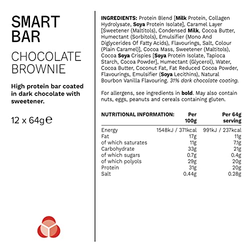 PhD Nutrition | Smart Bar | High Protein, Low-Sugar, Indulgent Chocolate-Coated Protein Bars | 20 g Protein, 238 Calories | Variety Box, 12 Bars - Gym Store | Gym Equipment | Home Gym Equipment | Gym Clothing
