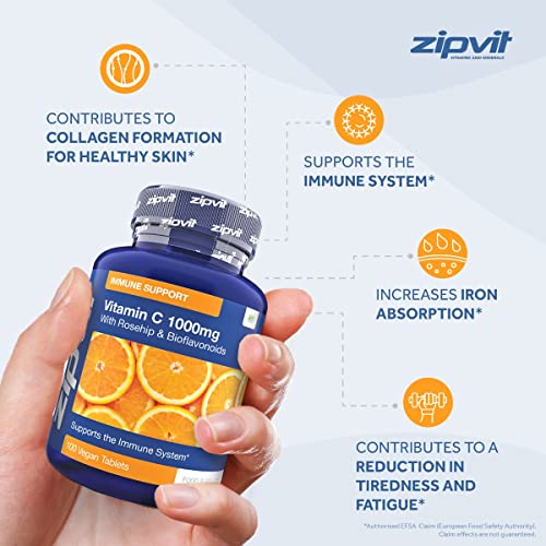 Vitamin C 1000mg with Bioflavonoids, 100 Vegan Tablets. Supports The Immune System. Contributes to a Reduction in Tiredness and Fatigue.