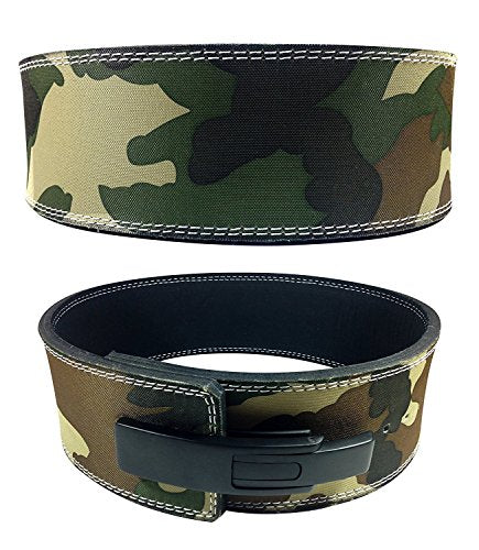 2FIT CowHide Leather Gym Weight Lifting Lever Buckle Power Belt Fitness Exercise Bodybuilding Powerlifting Heavy Duty Back Strap Man Women Unisex (green camouflage, xl)