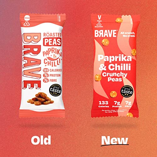 BRAVE Roasted Peas: Paprika & Chilli - Delicious Healthy Snacks - Vegan - High in Plant Protein & Fibre - Low Calorie - Plant-Based - Box of 12 Packs (35g Each)