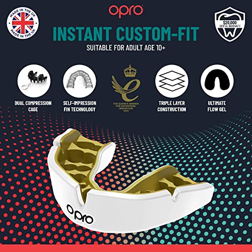 New OPRO Instant Custom-Fit Mouth Guard, Dentist Mouthguard, Revolutionary Fitting Technology for Ultimate Comfort, Protection & Fit, Gum Shield for Rugby, Boxing, Hockey, MMA (White, Adult)