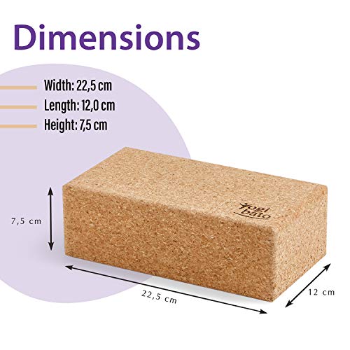 Yogibato Yoga Block Cork made in Portugal & E-Book with Exercises | Yoga Brick 2 pcs | Natural Cork Brick for Pilates, Fitness and Exercise - Yoga Block 100% Natural Cork