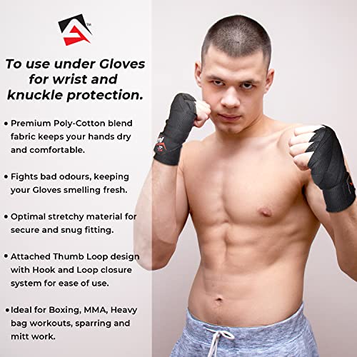AQF Boxing Hand Wraps Bandages Boxing Inner Gloves Muay Thai MMA UFC (Black)