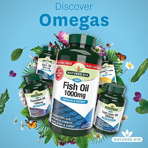 Natures Aid Fish Oil 1000mg | Omega 3 (180mg Epa & 120mg Dha) | Made In The Uk, 240 Softgels For The Price of 180, 240 Capsules