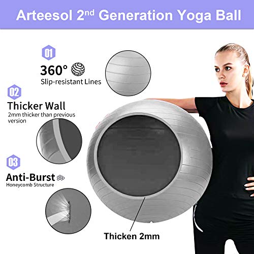 Exercise Ball, Gym Ball Anti-Burst Yoga Ball, 45cm/55cm/65cm/75cm Extra Thick Swiss Ball with Pump, for Fitness Birthing Physio Balance Pilates