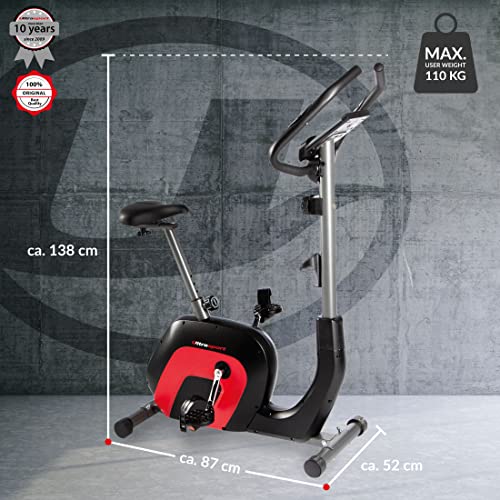 Ultrasport Racer 2000 Exercise Bike Ergometer for health and fitness with Bluetooth-compatible touch display, 8 adjustable resistance levels, adjustable saddle and handlebars, black red - Gym Store