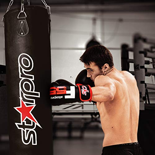 Starpro Punching Bag with Chain (Filled) | Heavy Duty Vinyl |Black| For Boxing Muay Thai MMA Kickboxing Karate & Taekwondo Training| 3Ft 4Ft 6Ft