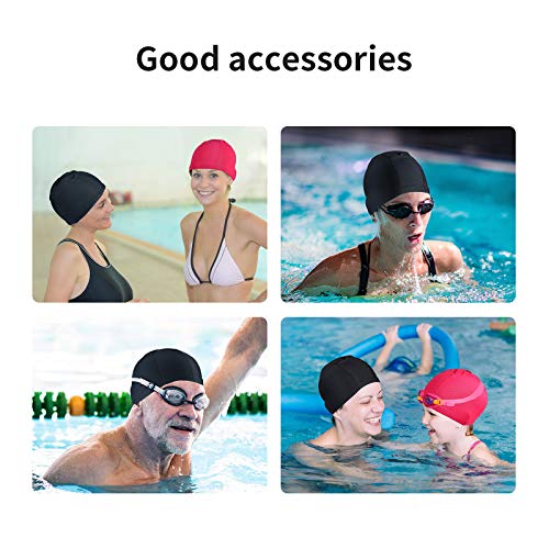 Geyoga 2 Pieces Elastic Swim Caps Comfortable Fabric Swimming Hat Lightweight Bathing Caps for Women Men Kids While Swimming (Black, Deep Rose) - Gym Store | Gym Equipment | Home Gym Equipment | Gym Clothing