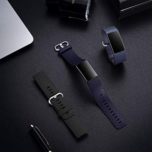 Dirrelo 3 Pack Straps Compatible with Fitbit Charge 3/Fitbit Charge 4 for Women and Men, Soft Silicone Adjustable Replacement Sport Wristband for Fitbit Charge 3 SE, BlackBlueGray L