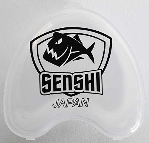Senshi Japan Black/White PIRANHA Mouth Guard/Gum Shield - For MMA, Boxing, Rugby, Muay Thai, Hockey, Judo, Karate, Martial Arts and Contact sports - With Case - Teeth, Mouth & Gum Protection