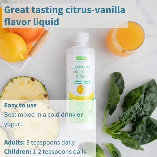 Liposomal Vitamin C 1000mg & Zinc - Liquid Immune Support, with Copper & Selenium, Adults & Kids, 30-90 Servings, by Igennus