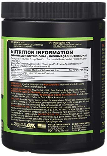 Optimum Nutrition Micronised Creatine Monohydrate formulated for Muscle Development By On Unflavoured, 88 Servings, 317 g
