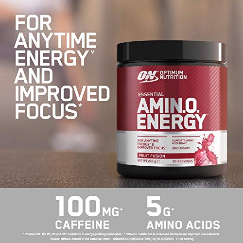 Optimum Nutrition Amino Energy Pre Workout Powder, Energy Drink with Beta Alanine, Vitamin C, Caffeine and Amino Acids, Fruit Fusion, 30 Servings, 270 g, Packaging May Vary