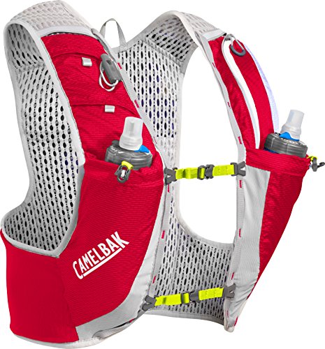 Camelbak Ultra Pro Vest 17 Oz Quick Stow Flask Hydration Pack, Medium, Crimson Red/lime Punch, 2.4 Oz