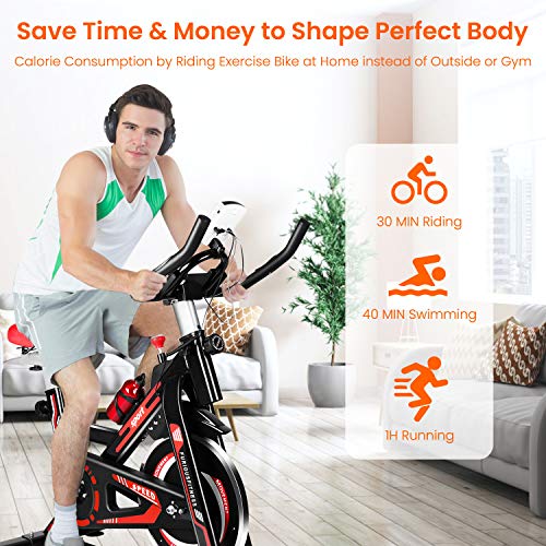 Furiousfitness Exercise Bikes, Stationary Indoor Fitness Bike Cycling with Phone Holder/LCD Display/Heart Rate Monitor, Belt Drive Flywheel Workout Bike Bicycle for Home Training, Cardio Workout