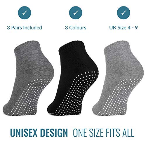 3 x Pairs Non Slip Yoga Pilates Socks Martial Arts Fitness Dance Barre, Anti-slip/Non-slip, Full Toe Ankle Fall Prevention Grip Socks, Sox UK 4-8 / EU 37-42 (Blue/Pink/Purple Non Slip)