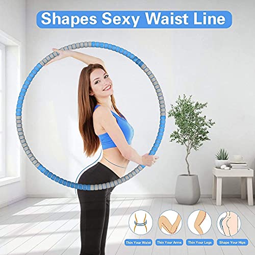 YUZE Weighted Hula Hoop 8 Sections Can Be Adjusted Freely Thick Foam Massage Design Suitable For Adult Fitness And Weight Loss(Blue+Gray)