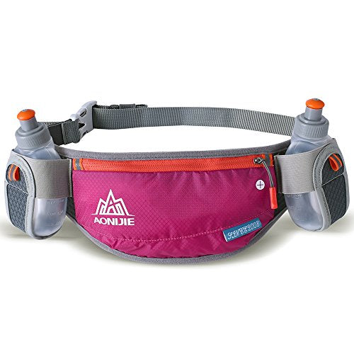 Lixada Running Hydration Belt Bottle Holder Belt Reflective Running Water Belt Fanny Pack Waist Packs with Two 170ml Water Bottle