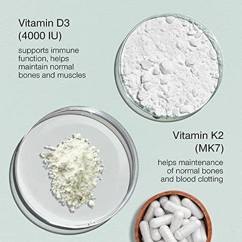 Vitamin D3 K2 Capsules - High Strength Vitamin D Tablets - 4000 IU Vitamin D & 100mcg Vitamin K MK7 - 120 Capsules - UK Made & Vegetarian - VIT D3 K2 Supplement for Strong Bones, Teeth, Immune System