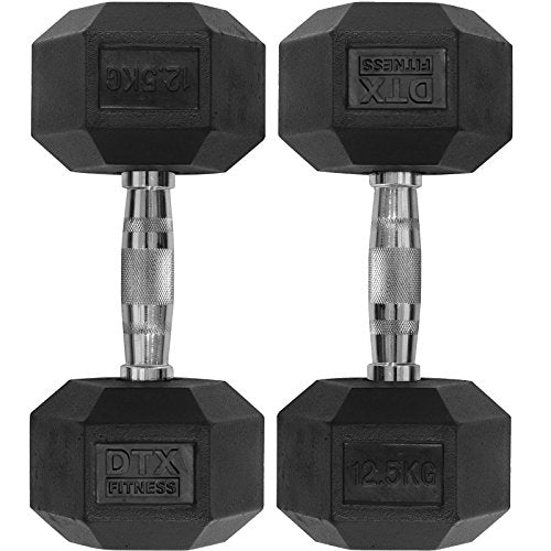 DTX Fitness 2x 12.5kg Rubber Dumbbell Hex Weights - Gym Store | Gym Equipment | Home Gym Equipment | Gym Clothing
