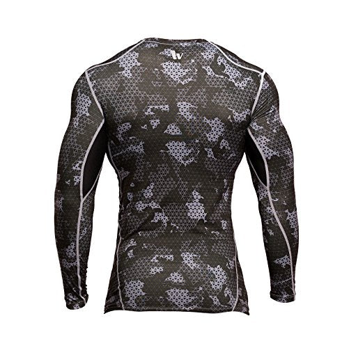 Fringoo Compression Base Layer Men’s Training Top Workout T-Shirt Dri-FIT Long Sleeve Gym Shirt Thermal Underwear S M L XL (Army Black - Top/Medium)