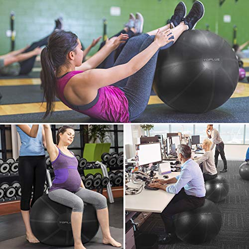 TOPLUS Exercise Ball, Gym Ball Supports 2200lbs Yoga Ball Anti-Burst & Extra Thick, Swiss Ball with Quick Pump Birthing Ball for Yoga, Pilates, Fitness, Pregnancy & Labour (B-Black-65cm)