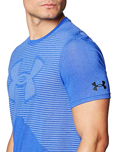 Under Armour Seamless Logo SS, Sporty and breathable gym t-shirt, comfortable running apparel with anti-odour technology and 4-way stretch Men, Blue (Emotion Blue / Black), L
