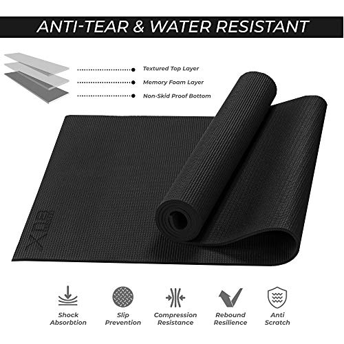 Xn8 Sports Yoga Mat Non Slip Workout Mat 6mm Pilates Mats with Carry Bag Exercise Mat for Home, Travel Lightweight Gym Mat | Yoga Mats for Women, Men