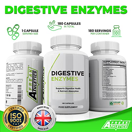 Digestive Enzyme Supplements - 180 Capsules Digestive Enzymes with Plant Based Ingredients - Supports Gut and Daily Digestive Health - Gym Store
