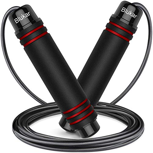 Blukar Skipping Rope Adult, Speed Jump Rope - Soft Memory Foam Handle, Adjustable Tangle-free Rope & Rapid Ball Bearings - Ideal for Home and Workouts Fitness- Spare Rope Length Adjuster Included - Gym Store