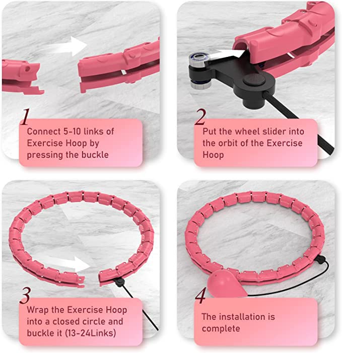 cotton yangda Smart Hula Ring Hoops, Weighted Hula Hoop for Adults, 24 Knots Detachable & Size Adjustable Smart Hoola Hoop with Auto Rotation and 360-degree Massage, Thin Waist Exercise