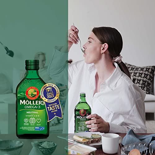 Moller’s ® | Omega 3 Cod Liver Oil | Omega-3 Dietary Supplements with EPA, DHA, Vitamin A, D and E | Superior Taste Award | Pure & Natural cod Liver Oil | 166 Year Old Brand | Neutral | 250 ml