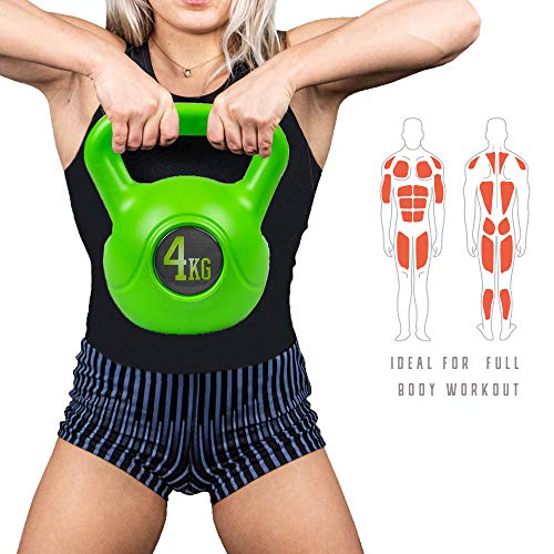 Phoenix Fitness 4KG Green Vinyl Kettlebell - Heavy Weight Kettle Bell for Strength and Cardio Training - Kettlebells for Home and Gym Fitness Workout Equipment for Bodybuilding and Weight Lifting