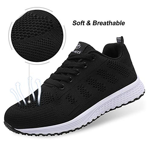 Minbei Womens Sneakers Lightweight Lady Trainers Breathable Woman Running Shoes Daily Walking Outdoor Fitness Athletic Lace Up Flat Fitness Air Sports Shoes Size 8 UK Black(Label 42)