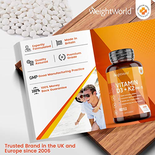 Vitamin D 4000 IU and Vitamin K2 100μg MK7-180 Vegetarian Micro Tablets (6 Month Supply) - High Strength Vitamin D Nutrition Supplement, Natural Calcium Boost, Immune Support, Skin Health - UK Made - Gym Store | Gym Equipment | Home Gym Equipment | Gym Clothing